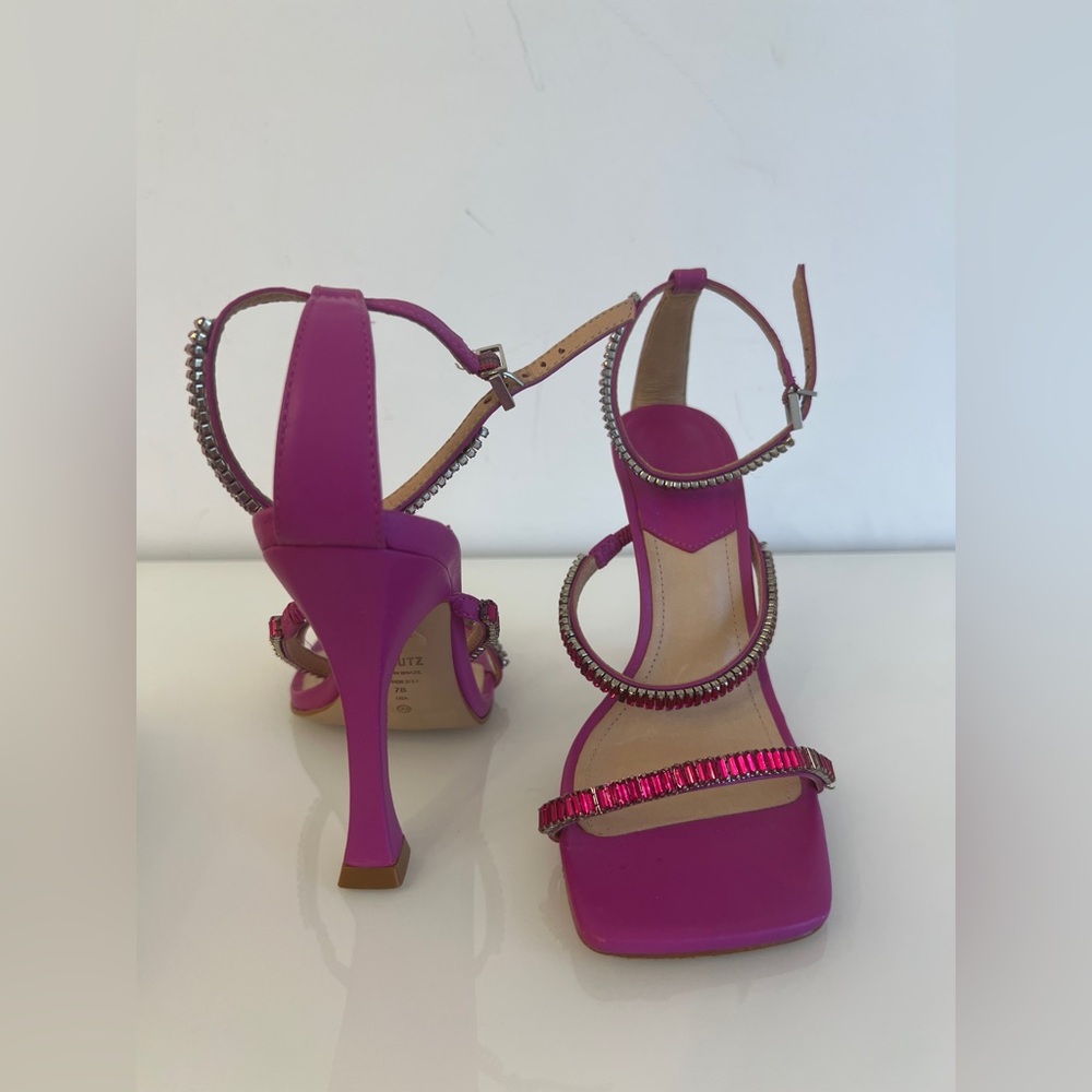SCHUTZ Women’s Fuchsia Crystal-Strap High Heel Sandals